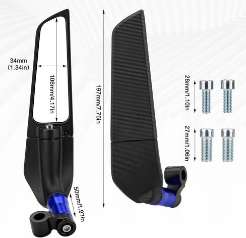 Universal Adjustable Motorcycle Mirrors - 8MM and 10MM Swivel Adjustable Wind Reduction Wing Design for Enhanced Safety & Comfort, Compatible with M8 or M10 Universal Motorcycle (Black) in Saudi Arabia