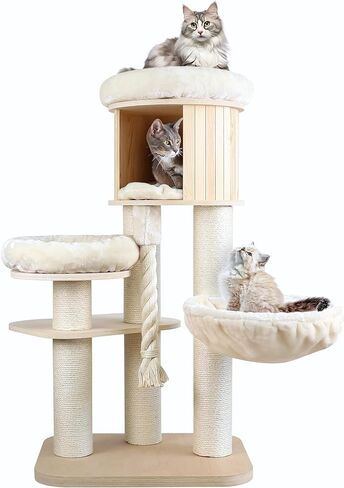 Heavy Duty Cat Tree Tower for Indoor Cats Large, Modern Tall Cat Tower with Scratching Post, Cute Cat Condo, Wood Cat Climbing Tower with Hammock, Aesthetic Luxury Cat Furniture by Rio & Roxy in Saudi Arabia