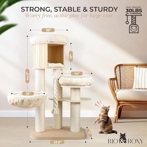 Heavy Duty Cat Tree Tower for Indoor Cats Large, Modern Tall Cat Tower with Scratching Post, Cute Cat Condo, Wood Cat Climbing Tower with Hammock, Aesthetic Luxury Cat Furniture by Rio & Roxy in Saudi Arabia