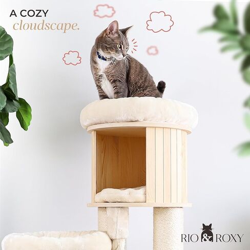 Heavy Duty Cat Tree Tower for Indoor Cats Large, Modern Tall Cat Tower with Scratching Post, Cute Cat Condo, Wood Cat Climbing Tower with Hammock, Aesthetic Luxury Cat Furniture by Rio & Roxy in Saudi Arabia