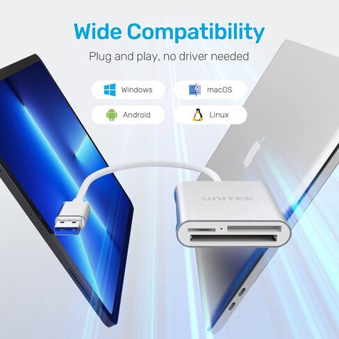 Unitek USB Card Reader 3-Slot USB 3.0 Compact Flash Card Reader, Read 3 Cards Simultaneously, Aluminum Memory Card Adapter CF, TF, SDXC, SDHC, SD, Micro SDXC, Micro SD, Micro SDHC- 4FT (Black) in Saudi Arabia