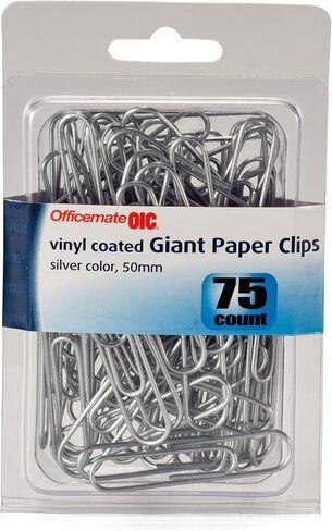 Officemate Giant Vinyl Coated Paper Clips, Translucent Silver, 75/PK (97215) in Saudi Arabia