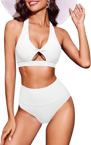Saodimallsu Womens High Waisted Bikini Sets Twist Racerback Two Piece Swimsuit Ribbed Sexy Cutout Bathing Suits in Saudi Arabia