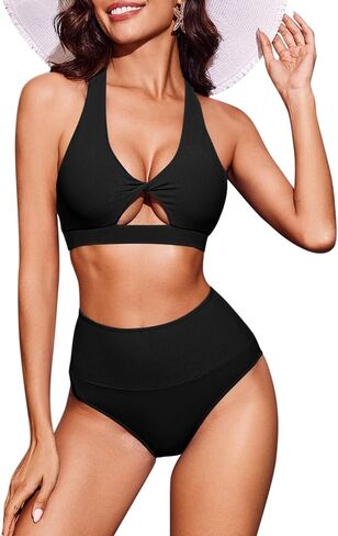 Saodimallsu Womens High Waisted Bikini Sets Twist Racerback Two Piece Swimsuit Ribbed Sexy Cutout Bathing Suits in Saudi Arabia
