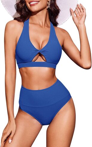 Saodimallsu Womens High Waisted Bikini Sets Twist Racerback Two Piece Swimsuit Ribbed Sexy Cutout Bathing Suits in Saudi Arabia
