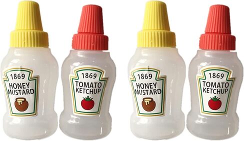 4 قطع زجاجة كاتشب صغيرة، زجاجات ضغط للبهارات سعة 25 مل، حاوية صلصة كاتشب الطماطم القابلة لإعادة الملء، صندوق بلاستيكي للتخييم والمدرسة والشواء in Kuwait
