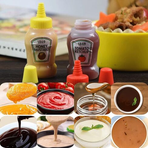 4 قطع زجاجة كاتشب صغيرة، زجاجات ضغط للبهارات سعة 25 مل، حاوية صلصة كاتشب الطماطم القابلة لإعادة الملء، صندوق بلاستيكي للتخييم والمدرسة والشواء in Kuwait