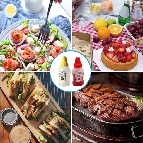 4 قطع زجاجة كاتشب صغيرة، زجاجات ضغط للبهارات سعة 25 مل، حاوية صلصة كاتشب الطماطم القابلة لإعادة الملء، صندوق بلاستيكي للتخييم والمدرسة والشواء in Kuwait