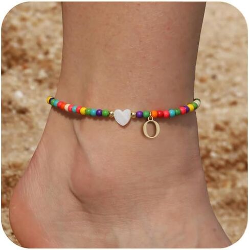 Honsny Ankle Bracelets for Women Initial Anklets Waterproof Boho Beaded Dainty Ankle Bracelets for Teen Girls Letter Heart Handmade Adjustable Foot Chain Anklet Summer Vacation Colorful Jewelry Gift in Saudi Arabia