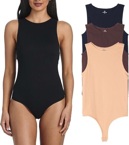 Real Essentials 3 Pack Bodysuits Women Tops Shapewear T Shirt Tank Thong Summer Seamless Sleeveless Shirts Halter in Saudi Arabia
