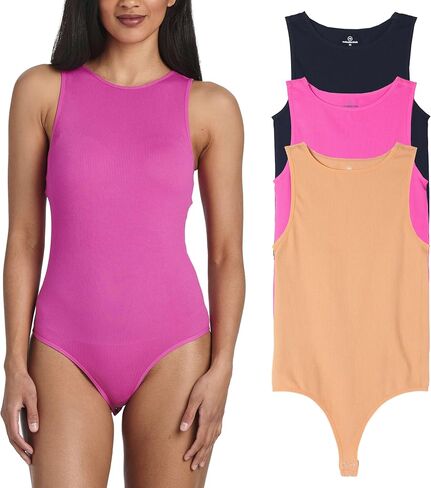 Real Essentials 3 Pack Bodysuits Women Tops Shapewear T Shirt Tank Thong Summer Seamless Sleeveless Shirts Halter in Saudi Arabia
