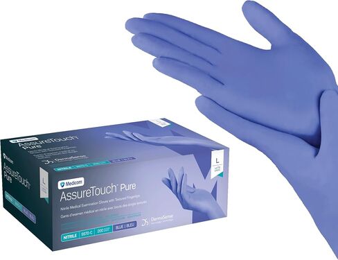 قفازات الفحص الطبي من Medicom AssureTouch من النتريل النقي، عدد كبير 3 مل، عدد 200، قفازات خالية من اللاتكس للاستعمال مرة واحدة، خالية من المسحوق in Kuwait