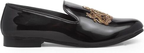 Men's Designer Shoes - The Royal Seal Zardozi Leather Slipons for Men, Nappa Leather Padded Lining, 100% Handmade - Patent Black in Saudi Arabia