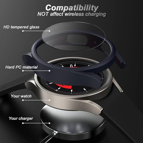واقي شاشة متوافق مع Galaxy Watch 5 Pro، 【عبوة من 4+2】طبقة حماية من الزجاج المقوى عالي الدقة وغطاء ممتص للصدمات من البولي كربونات لساعة Samsung Galaxy Watch 5 Pro، غطاء وجه لساعة Samsung Watch 5 Pro 45 مم in Kuwait