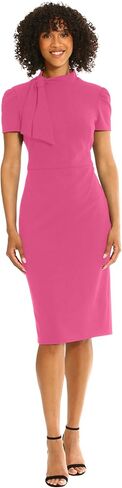 Maggy London Women's Midi Short Sleeve Sheath with Neck Tie Career Office Work Wear in Kuwait