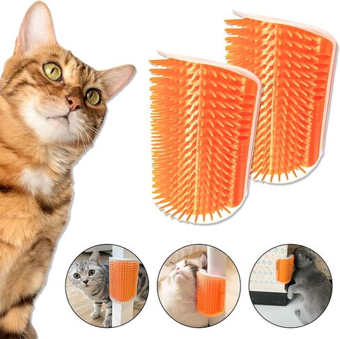 Cat Self Groomer, Cat Grooming Brush, Cat Puppy Scratcher, Wall Corner Groomers Soft Grooming Brush Cat Puppy Massage Combs (2 Blue + 2 Gray) in Saudi Arabia