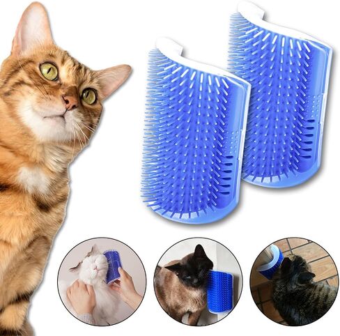Cat Self Groomer, Cat Grooming Brush, Cat Puppy Scratcher, Wall Corner Groomers Soft Grooming Brush Cat Puppy Massage Combs (2 Blue + 2 Gray) in Saudi Arabia