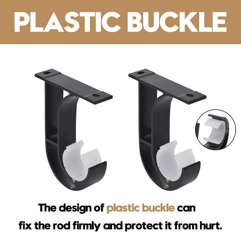 AddGrace Ceiling Curtain Rod Bracket, Heavy Duty Curtain Rod Holder with Plastic Buckle, Aluminum Alloy, Window Hardware Fit up to 1-2/16 Inch, Set of 4, Screw Included (Black) in Saudi Arabia