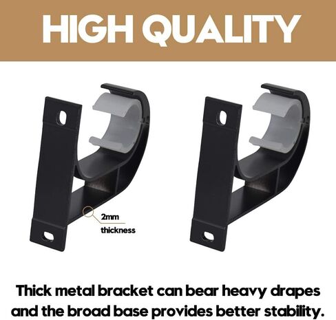 AddGrace Ceiling Curtain Rod Bracket, Heavy Duty Curtain Rod Holder with Plastic Buckle, Aluminum Alloy, Window Hardware Fit up to 1-2/16 Inch, Set of 4, Screw Included (Black) in Saudi Arabia