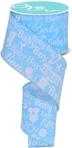 Baby Boy Gender Reveal Ribbon - 2 1/2" x 10 Yards, Light Blue & White, Wired Edge, Baby Shower, Wreath, Banner, It's a Boy, Adoption, Welcome Little One, Diaper Cake, Daycare in Saudi Arabia