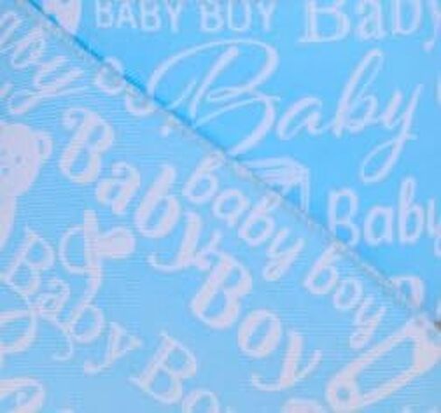 Baby Boy Gender Reveal Ribbon - 2 1/2" x 10 Yards, Light Blue & White, Wired Edge, Baby Shower, Wreath, Banner, It's a Boy, Adoption, Welcome Little One, Diaper Cake, Daycare in Saudi Arabia
