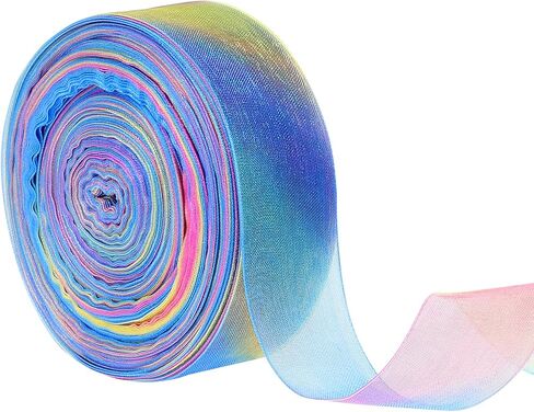 Rainbow Ribbons Organza Sheer 1 Inch Rainbow Ribbon Chiffon Ribbon for Gift Wrapping Package Gift Wrapping Wedding Party Decoration 50 Yards (1 Inch) in Saudi Arabia