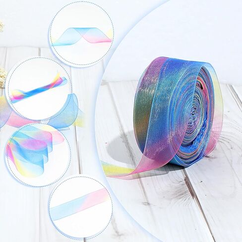 Rainbow Ribbons Organza Sheer 1 Inch Rainbow Ribbon Chiffon Ribbon for Gift Wrapping Package Gift Wrapping Wedding Party Decoration 50 Yards (1 Inch) in Saudi Arabia