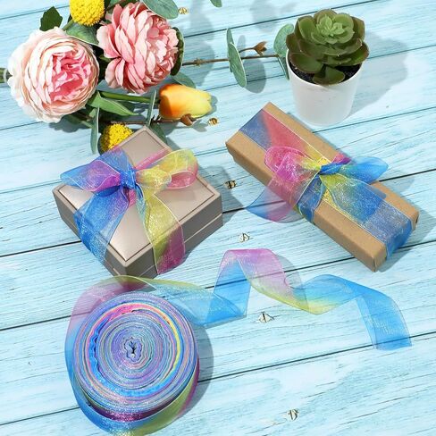 Rainbow Ribbons Organza Sheer 1 Inch Rainbow Ribbon Chiffon Ribbon for Gift Wrapping Package Gift Wrapping Wedding Party Decoration 50 Yards (1 Inch) in Saudi Arabia