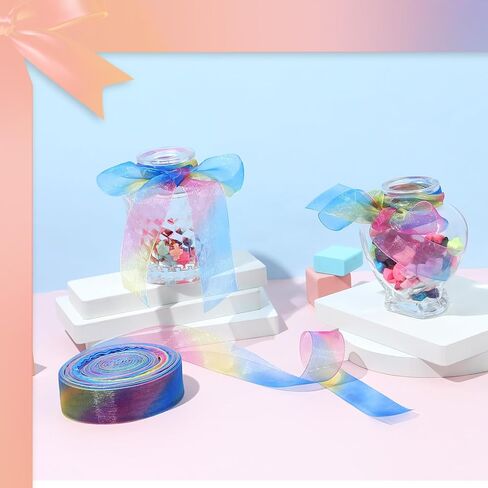 Rainbow Ribbons Organza Sheer 1 Inch Rainbow Ribbon Chiffon Ribbon for Gift Wrapping Package Gift Wrapping Wedding Party Decoration 50 Yards (1 Inch) in Saudi Arabia