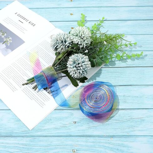 Rainbow Ribbons Organza Sheer 1 Inch Rainbow Ribbon Chiffon Ribbon for Gift Wrapping Package Gift Wrapping Wedding Party Decoration 50 Yards (1 Inch) in Saudi Arabia