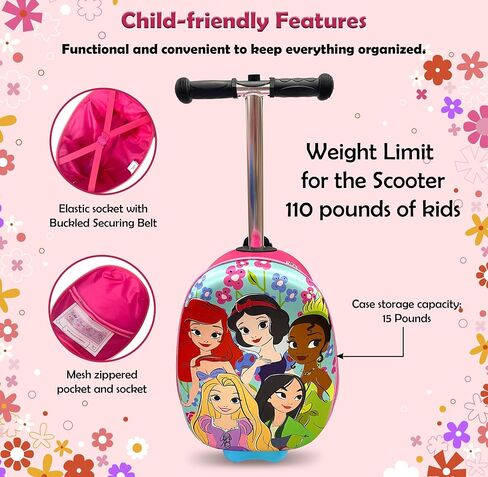 Disney Princess Kids 19" Suitcase Scooter – Boys and Girls Magical Carry-on Luggage with LED Light Up Wheels, Waterproof Hard Shell, Retractable Handle, and Lightweight Foldable Ride-On Travel Bag in Saudi Arabia