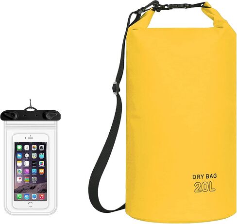 Heighco-Waterproof Dry Bag for Women Men-Roll Top Dry Sack Keeps Gear Dry For Camping, Beach, Fishing, Hiking, Kayaking,Rafting,Skiing,Snowboarding and Boating with Waterproof Phone Case (Yellow, 20L) in Saudi Arabia