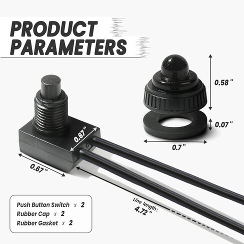 2PCS Push Button Switch with Wire, 12V Waterproof KP107 ON/Off Switch for Cars/Motorcycles/Trucks/Boats (Black) in Kuwait