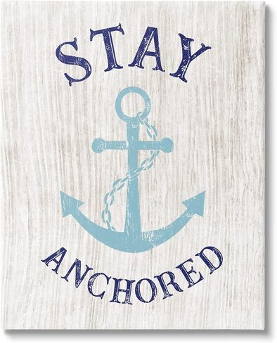 لوحة فنية جدارية من القماش من Stupell Industries Stay Anchored Rustic Nautical Beach Typography، تصميم بواسطة CAD Designs in Kuwait