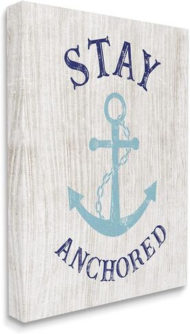 لوحة فنية جدارية من القماش من Stupell Industries Stay Anchored Rustic Nautical Beach Typography، تصميم بواسطة CAD Designs in Kuwait