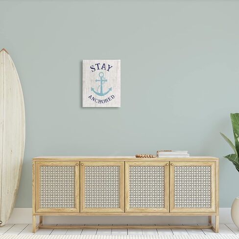 لوحة فنية جدارية من القماش من Stupell Industries Stay Anchored Rustic Nautical Beach Typography، تصميم بواسطة CAD Designs in Kuwait