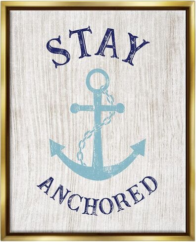 لوحة فنية جدارية من القماش من Stupell Industries Stay Anchored Rustic Nautical Beach Typography، تصميم بواسطة CAD Designs in Kuwait