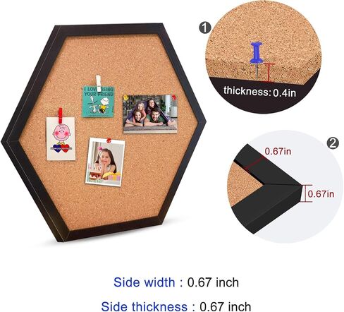 EVNEED 4 Pack Cork Bulletin Board Hexagon, Small Framed Corkboard Tiles for Wall, Thick Decorative Display Boards for Home School Office Decor, Hex Cork Board with 16 Push Pin Wood Clips,Black in Saudi Arabia