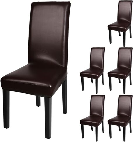 Dining Chair Covers, PU Leather Chair Slipcover Solid Waterproof and Oilproof Stretch Dining Chair Protector Cover (4 Sets, Deep Coffee) in Saudi Arabia