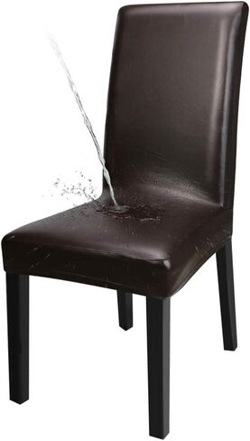 Dining Chair Covers, PU Leather Chair Slipcover Solid Waterproof and Oilproof Stretch Dining Chair Protector Cover (4 Sets, Deep Coffee) in Saudi Arabia