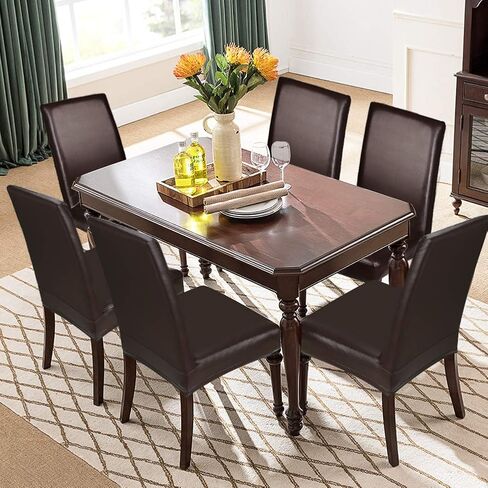 Dining Chair Covers, PU Leather Chair Slipcover Solid Waterproof and Oilproof Stretch Dining Chair Protector Cover (4 Sets, Deep Coffee) in Saudi Arabia