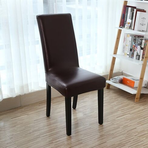 Dining Chair Covers, PU Leather Chair Slipcover Solid Waterproof and Oilproof Stretch Dining Chair Protector Cover (4 Sets, Deep Coffee) in Saudi Arabia