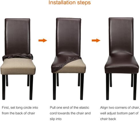 Dining Chair Covers, PU Leather Chair Slipcover Solid Waterproof and Oilproof Stretch Dining Chair Protector Cover (4 Sets, Deep Coffee) in Saudi Arabia