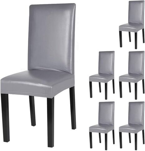 Dining Chair Covers, PU Leather Chair Slipcover Solid Waterproof and Oilproof Stretch Dining Chair Protector Cover (4 Sets, Deep Coffee) in Saudi Arabia