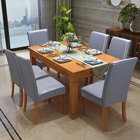Dining Chair Covers, PU Leather Chair Slipcover Solid Waterproof and Oilproof Stretch Dining Chair Protector Cover (4 Sets, Deep Coffee) in Saudi Arabia
