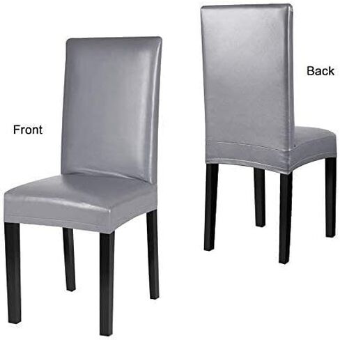Dining Chair Covers, PU Leather Chair Slipcover Solid Waterproof and Oilproof Stretch Dining Chair Protector Cover (4 Sets, Deep Coffee) in Saudi Arabia