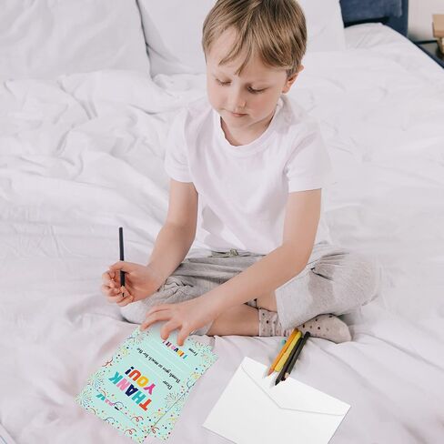 72 Pieces Kids Thank You Cards Fill in the Blank Thank You Notes with Envelopes Colorful Thanks Cards for Birthday Party(Confetti Style) in Saudi Arabia