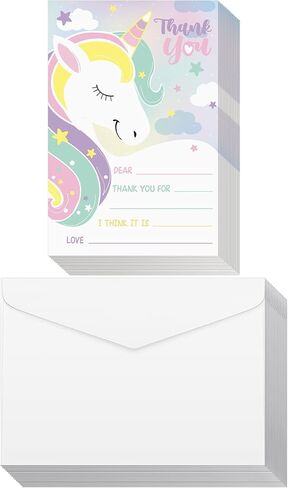 72 Pieces Kids Thank You Cards Fill in the Blank Thank You Notes with Envelopes Colorful Thanks Cards for Birthday Party(Confetti Style) in Saudi Arabia