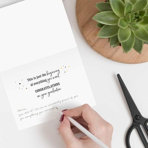 Graduation Cards / 12 Black And Matte Gold Cards With White Envelopes / 4 Black And Faux Gold Graduate Designs / 4 5/8" x 6 1/4" Congrats Grad Greeting Cards/Made In The USA in Kuwait