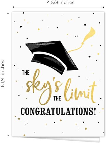 Graduation Cards / 12 Black And Matte Gold Cards With White Envelopes / 4 Black And Faux Gold Graduate Designs / 4 5/8" x 6 1/4" Congrats Grad Greeting Cards/Made In The USA in Kuwait